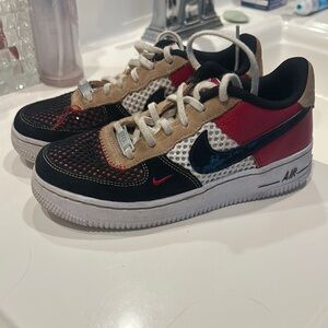 Nike Air Force 1 Red Black Tan Sneakers